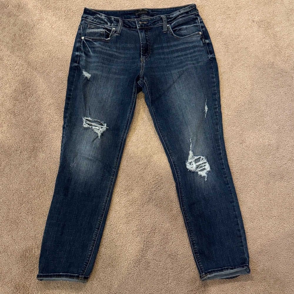 Silver Jeans Dark Blue Distressed Ankle Jeans